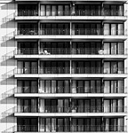 skyscraper, building, houses, hotel, house front, architecture, black-and-white, apartment